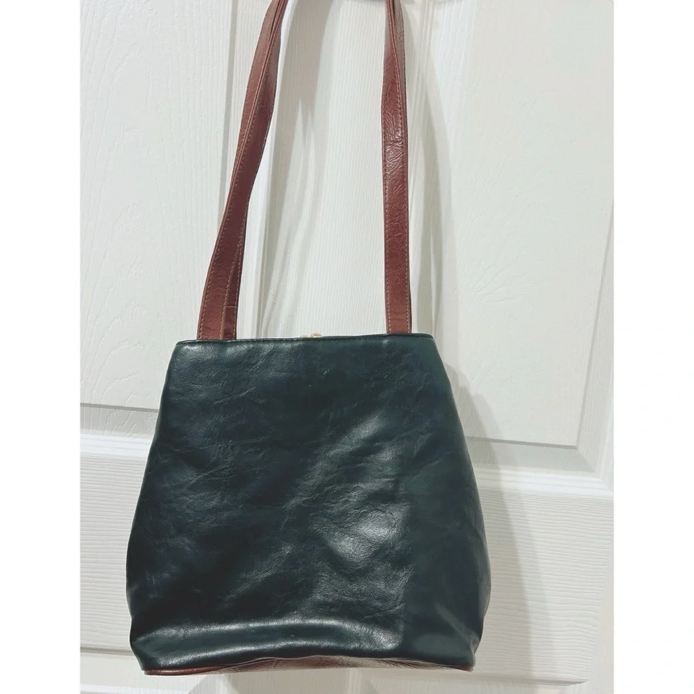 Mondani Vintage Style Purse in Forest Green and Cognac Brown